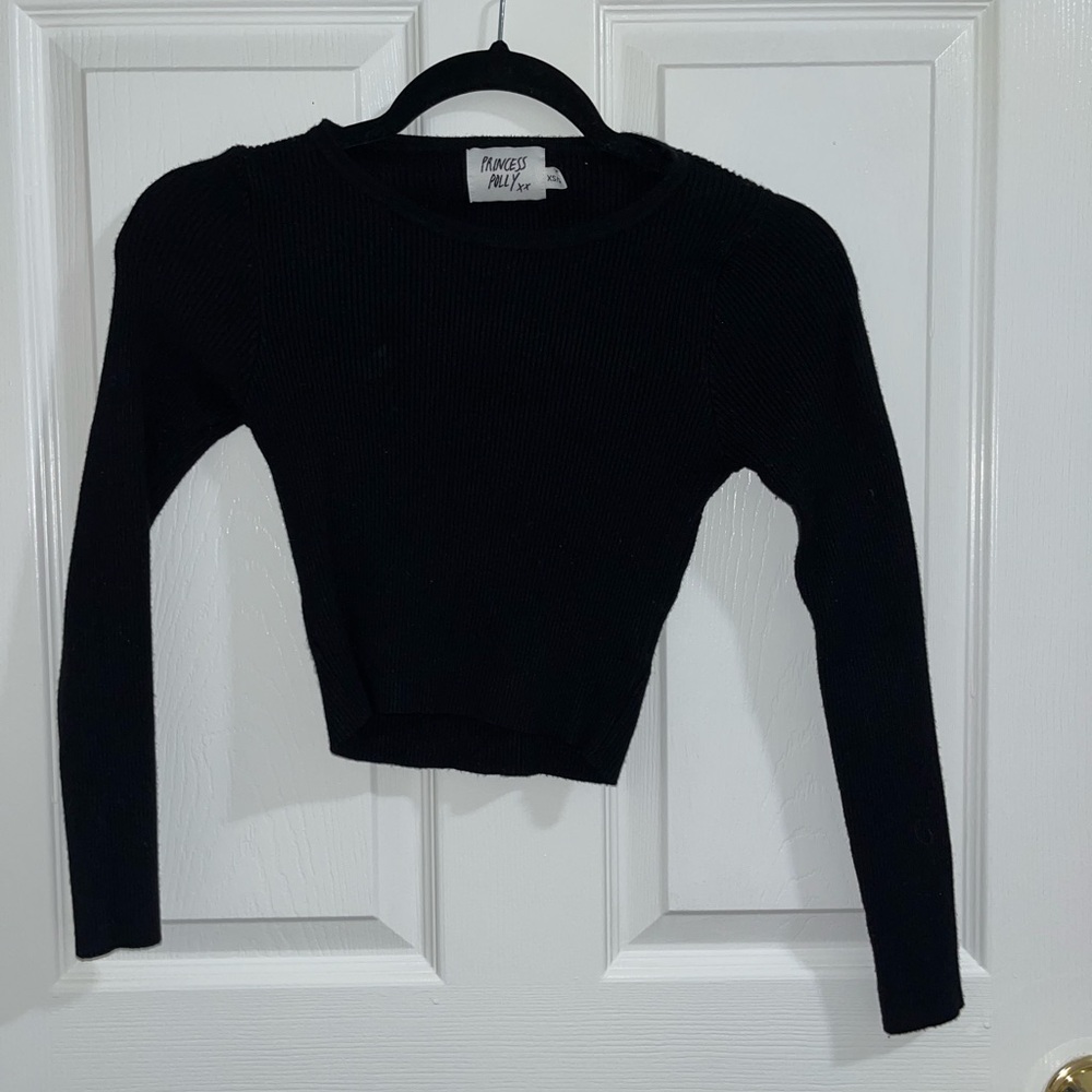 Black Long Sleeve Ribbed Top